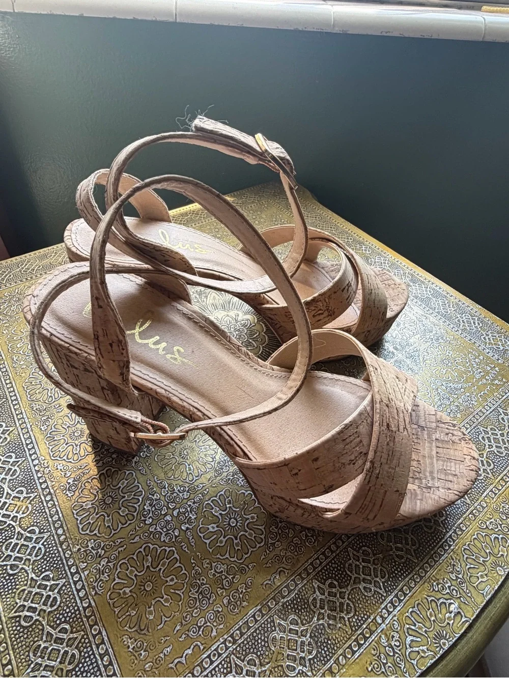 Lulu's Natural Cork Crisscross Platform Wedges